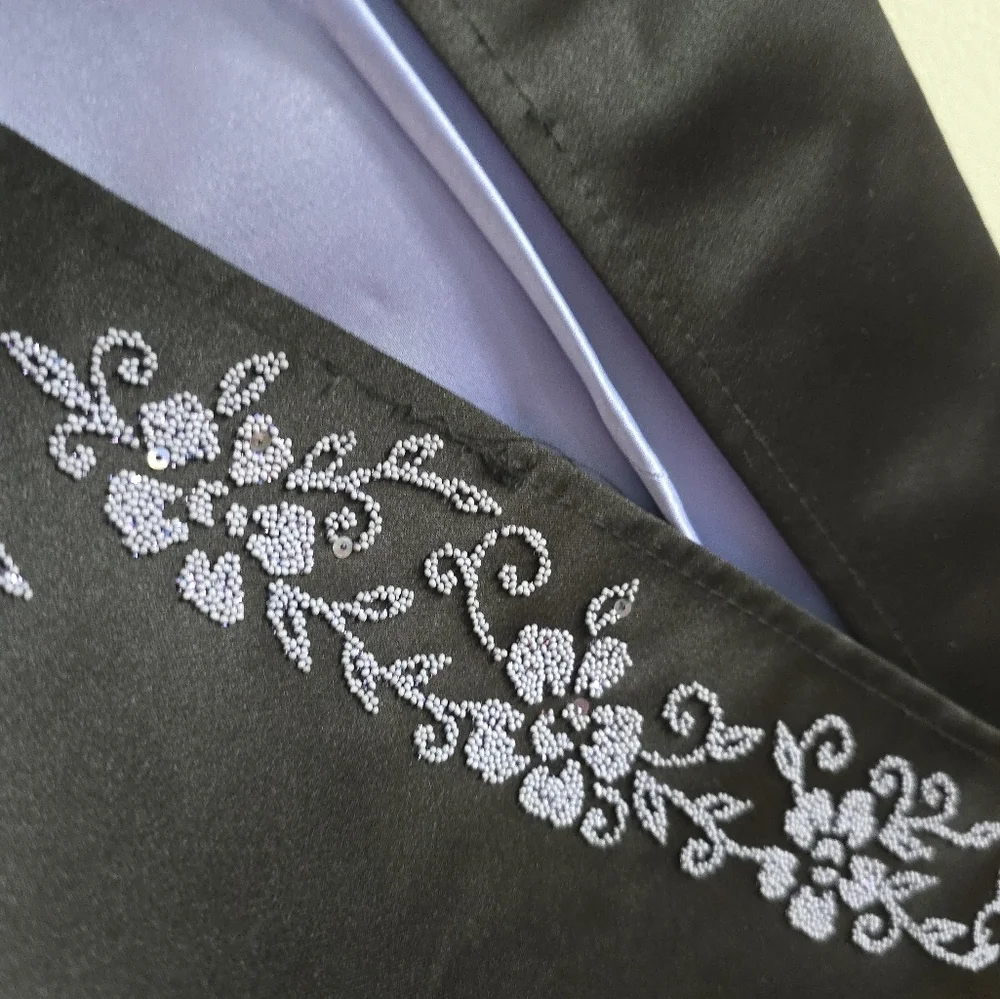 Prom Dress Maxi Gown Purple Black Bead Y2K Floral Delvt Sz 13 Fairy FLAWS - Picture 6 of 13